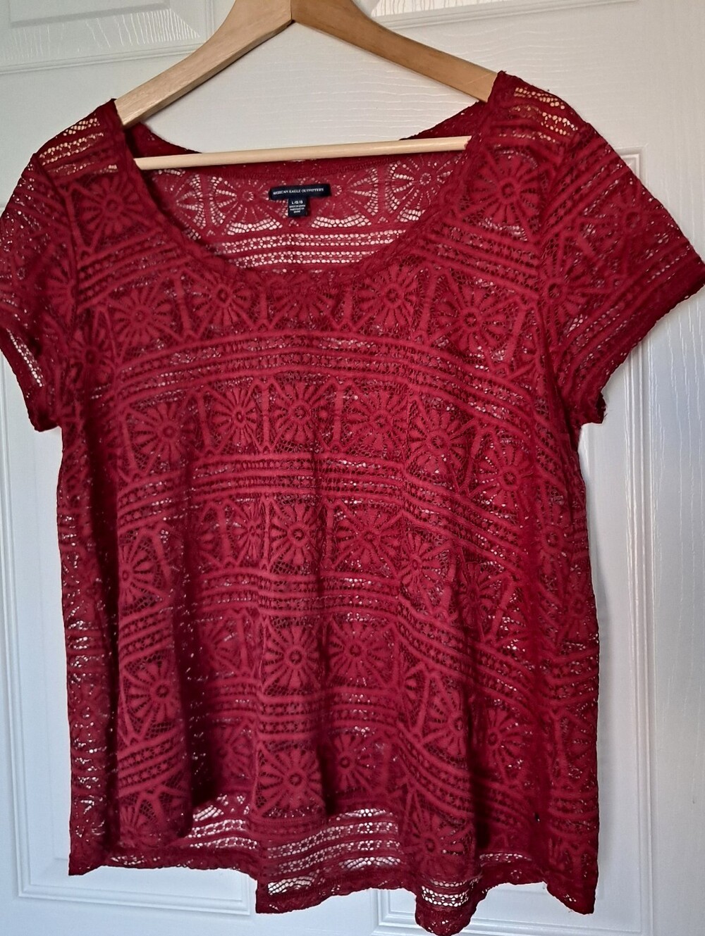 American Eagle Outfitters Burgundy Lace Crochet Oversized Top, SIZE L